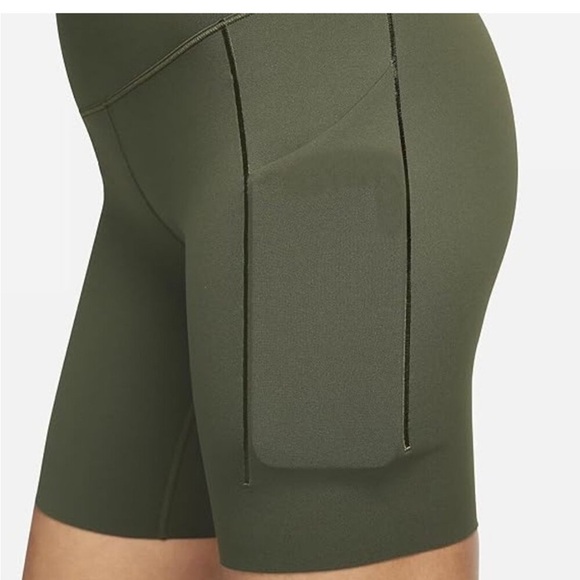 Nike Dri Fit High Rise 8 Inch Shorts Olive Green Extra Small - Picture 8 of 12